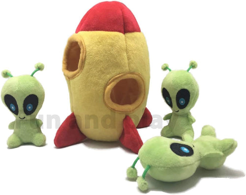 - Interactive Squeaky Plush Hide and Seek Squirrel Type Puzzle Toy for Dogs, Small Size (Spaceship and Aliens)